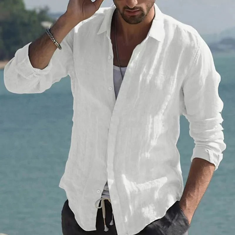 Linen Men's Shirt with Spread Collar – Jam