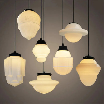 Vintage Geometric Pendant Light in Matt Glass with LED