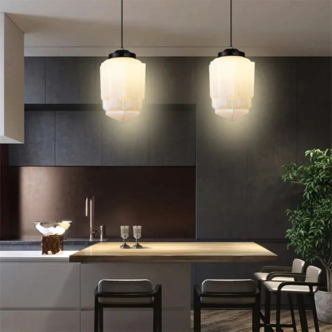 Vintage Geometric Pendant Light in Matt Glass with LED