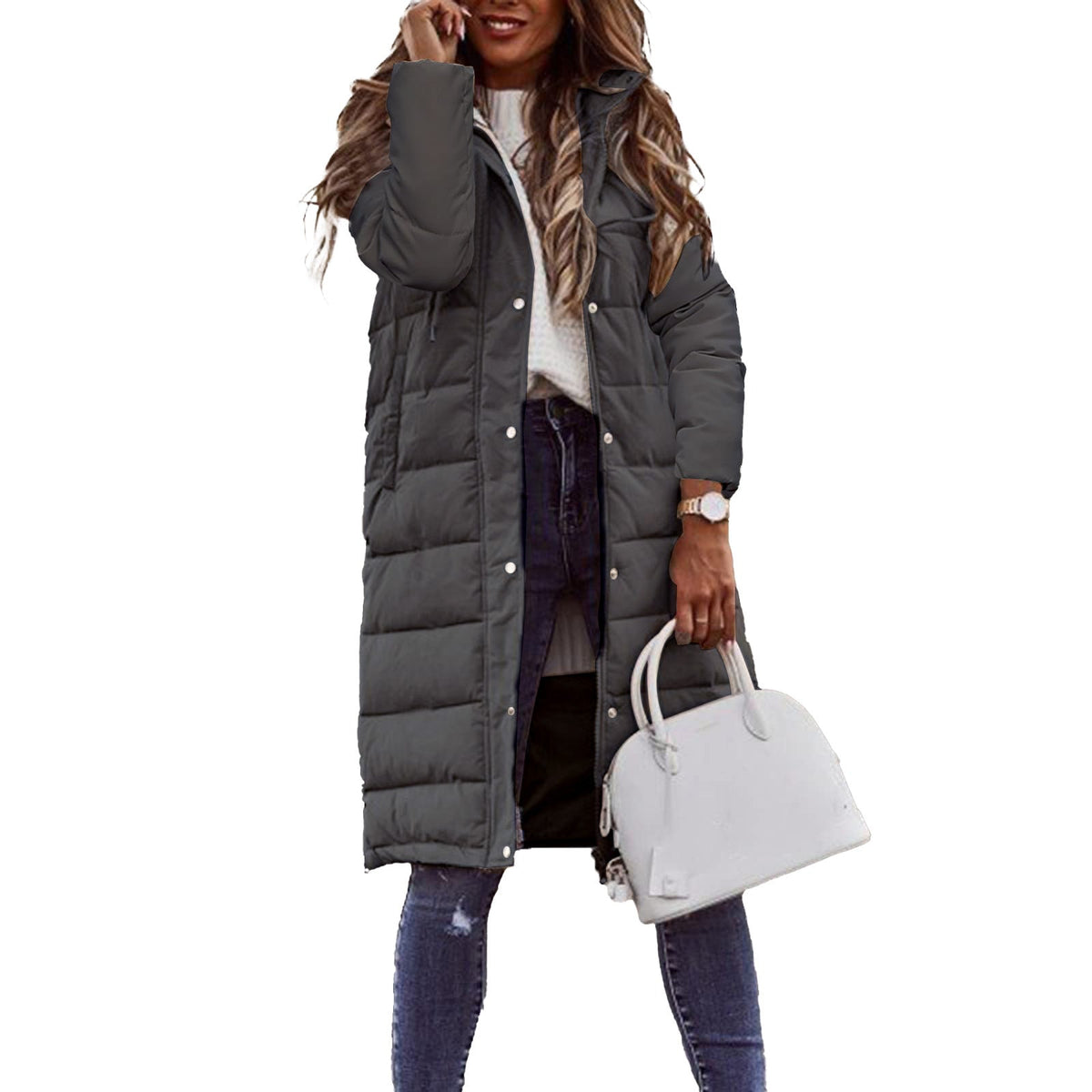 Women's Warm Padded Long Puffer Jacket with Hood