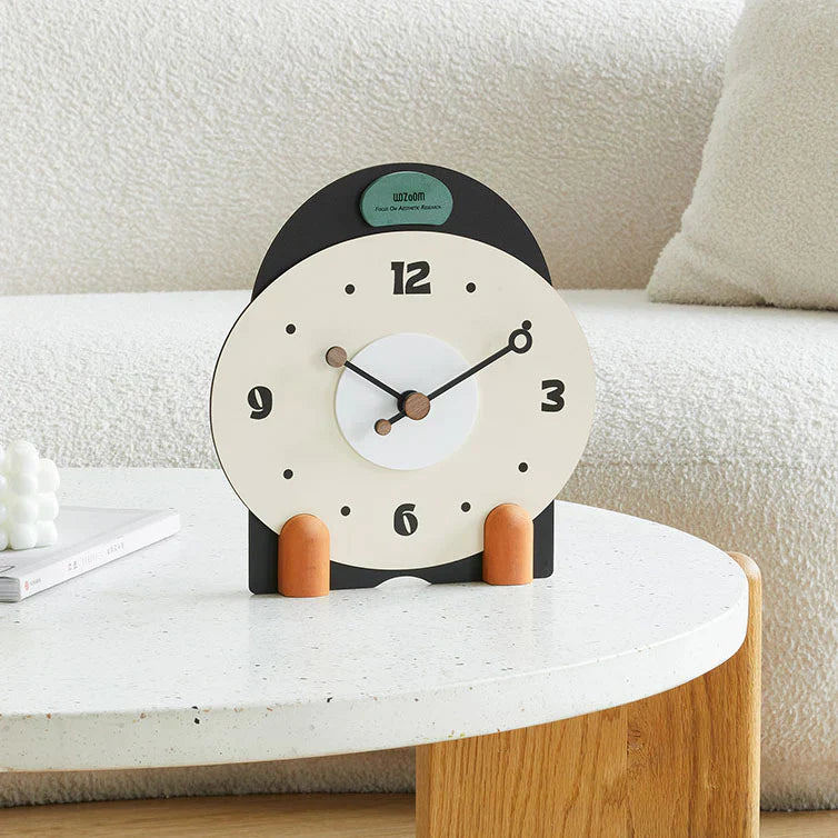 Bergen Geräuschlose Tischuhr aus Holz - Grün und Orange - Einzigartiges Design