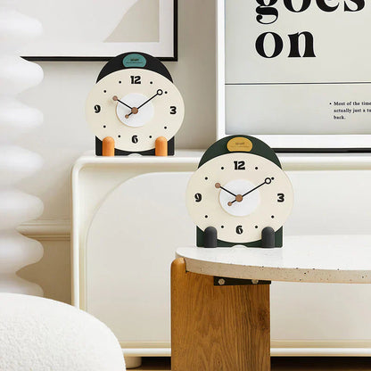 Bergen Geräuschlose Tischuhr aus Holz - Grün und Orange - Einzigartiges Design
