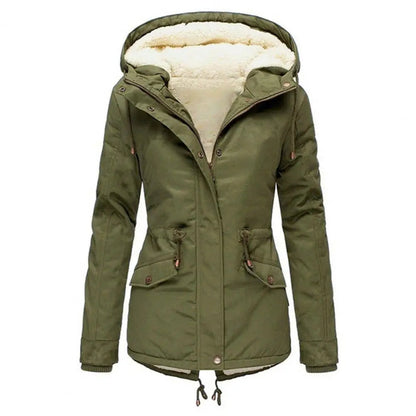 Ladies Waterproof Winter Coat with Hood and Adjustable Waist Cord