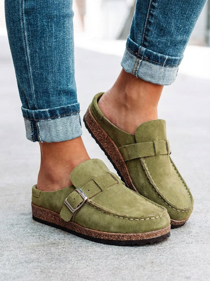 Retro buckle flat mules for women