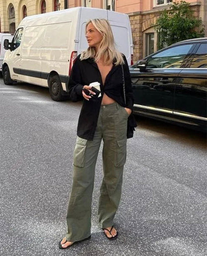 Cargo-Hose mit weitem Bein und Taschen für Damen