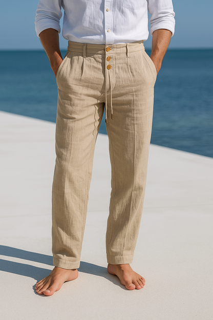 Pantalones de lino para hombre de corte recto y cómodos y transpirables para el verano