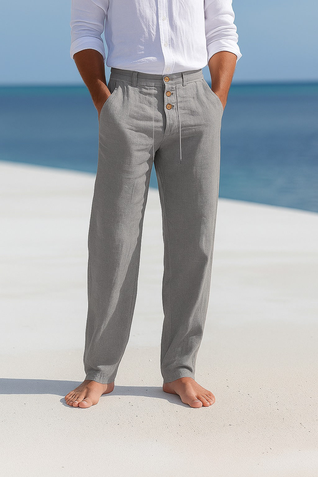Pantalones de lino para hombre de corte recto y cómodos y transpirables para el verano