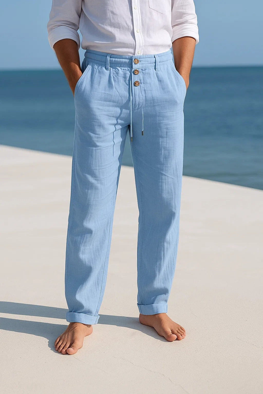 Pantalones de lino para hombre de corte recto y cómodos y transpirables para el verano