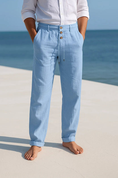 Pantalones de lino para hombre de corte recto y cómodos y transpirables para el verano