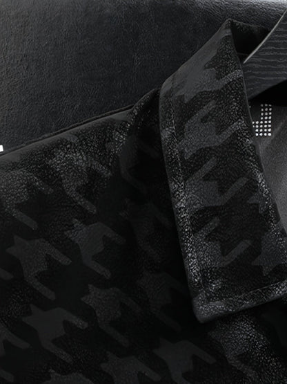 Men's Coat with Houndstooth Pattern and Fleece Lining