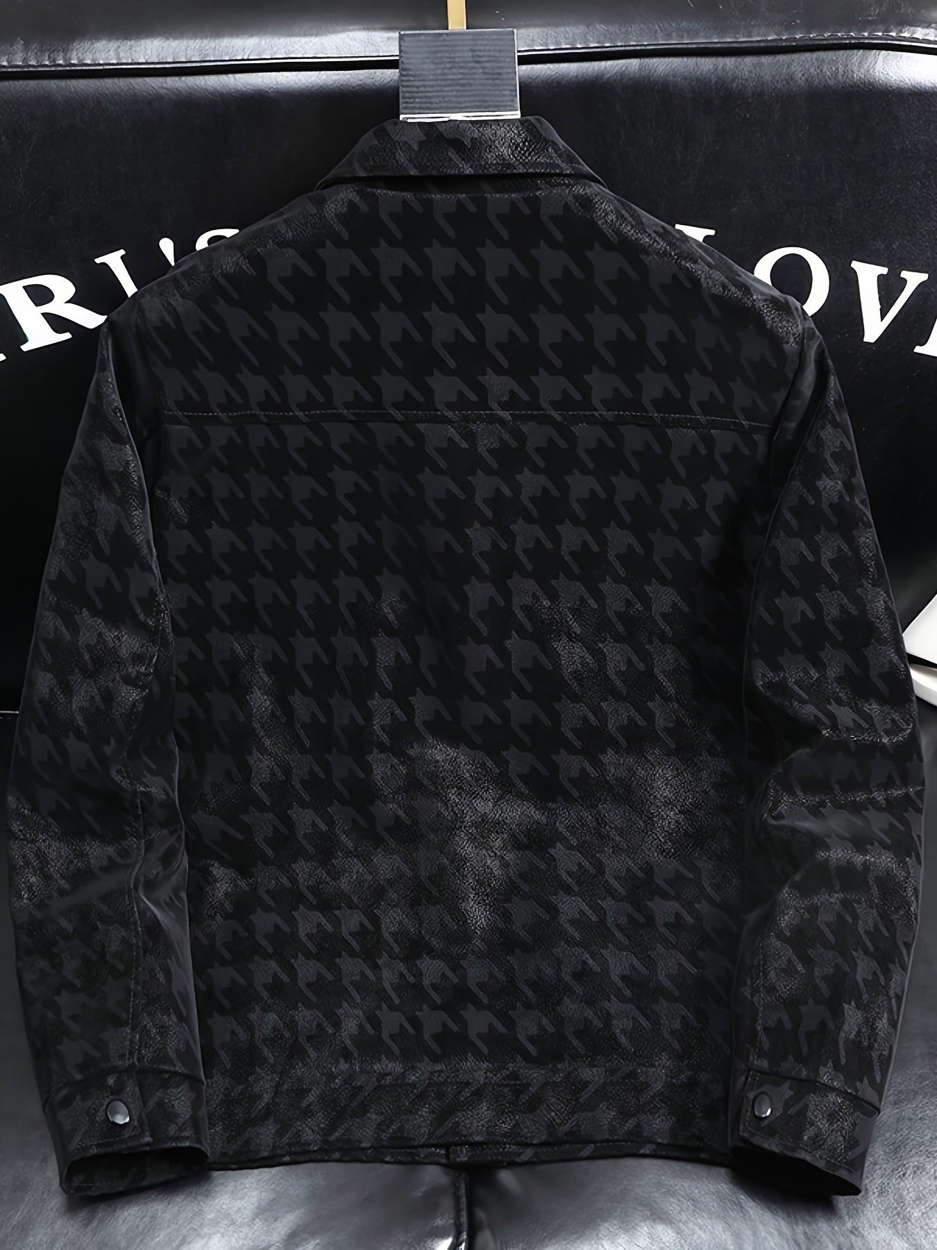 Men's Coat with Houndstooth Pattern and Fleece Lining