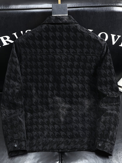 Men's Coat with Houndstooth Pattern and Fleece Lining