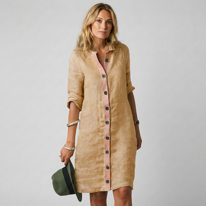 Vestido de linho elegante para mulher – com fecho de botões
