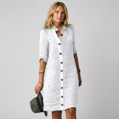 Vestido de linho elegante para mulher – com fecho de botões