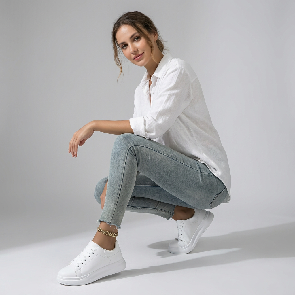 Leather sneakers ladies white - Light and comfortable