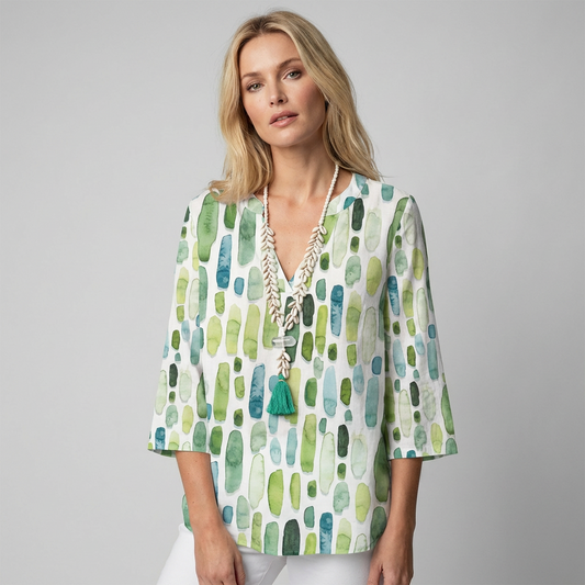 Blusa geométrica con escote en V y mangas 3/4 - Zayda
