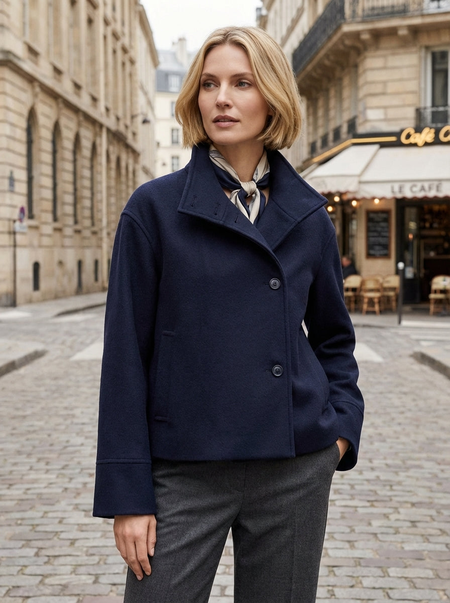 Short Women's Jacket with Stand-Up Collar