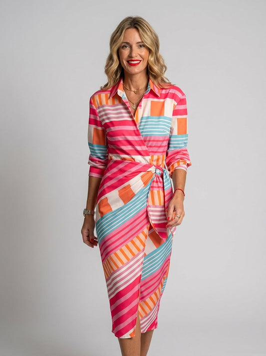 Vestido de mujer con estampado floral y cinturón de lazo para un look elegante