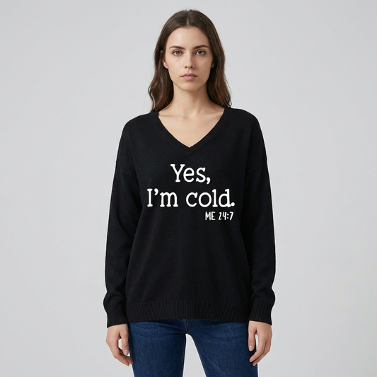 Camisola oversized de decote em V para mulher