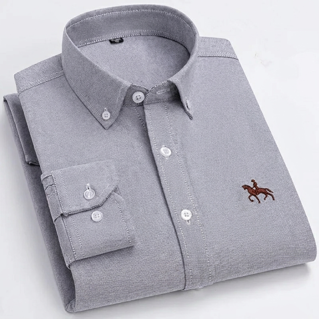 100% Cotton Oxford Shirt with Embroidered Horse Design