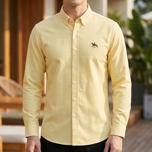 Camisa Oxford 100% algodón con diseño bordado de caballo