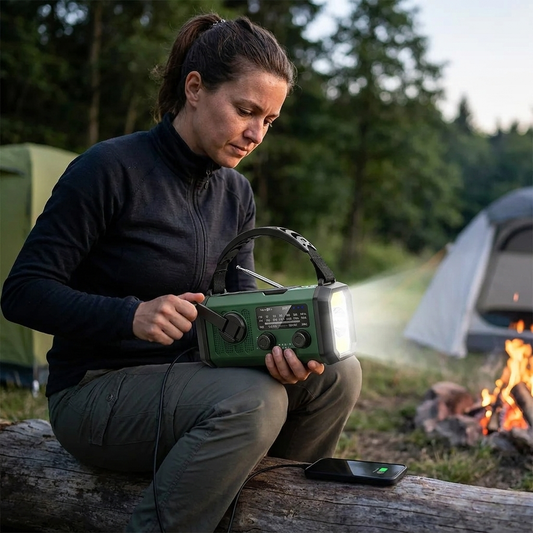 Radio de emergencia de 10000 mAh con energía solar, manivela, AM/FM y alarma SOS