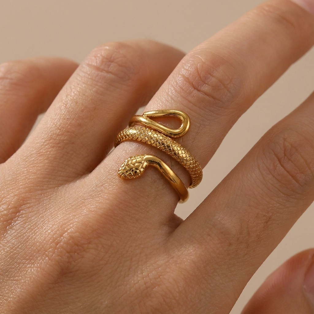 Gold Plated Stainless Steel Snake Design Ring