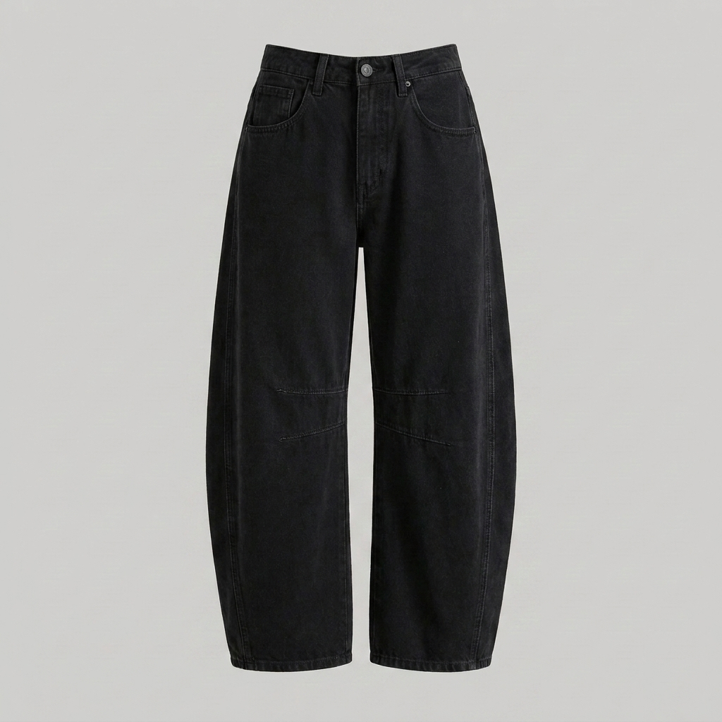 Jeans di denim a gamba larga e vita alta