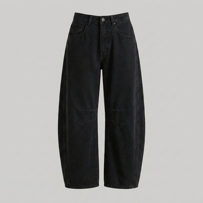 Jeans di denim a gamba larga e vita alta