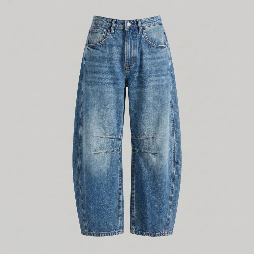 Jeans di denim a gamba larga e vita alta