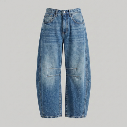 Jeans di denim a gamba larga e vita alta