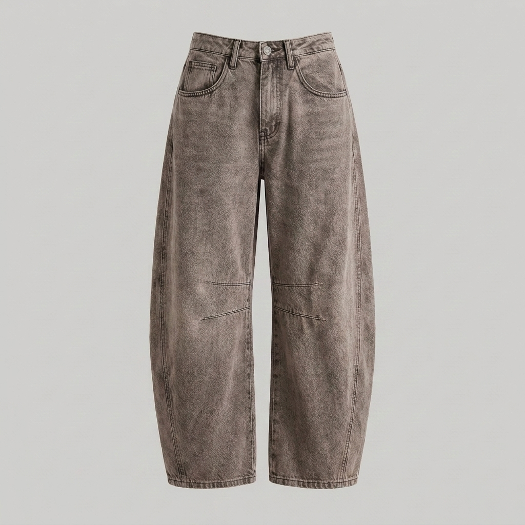 Jeans di denim a gamba larga e vita alta