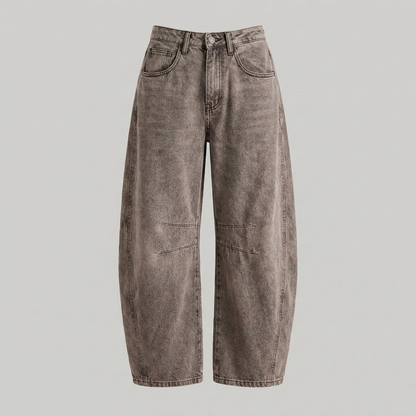 Jeans di denim a gamba larga e vita alta