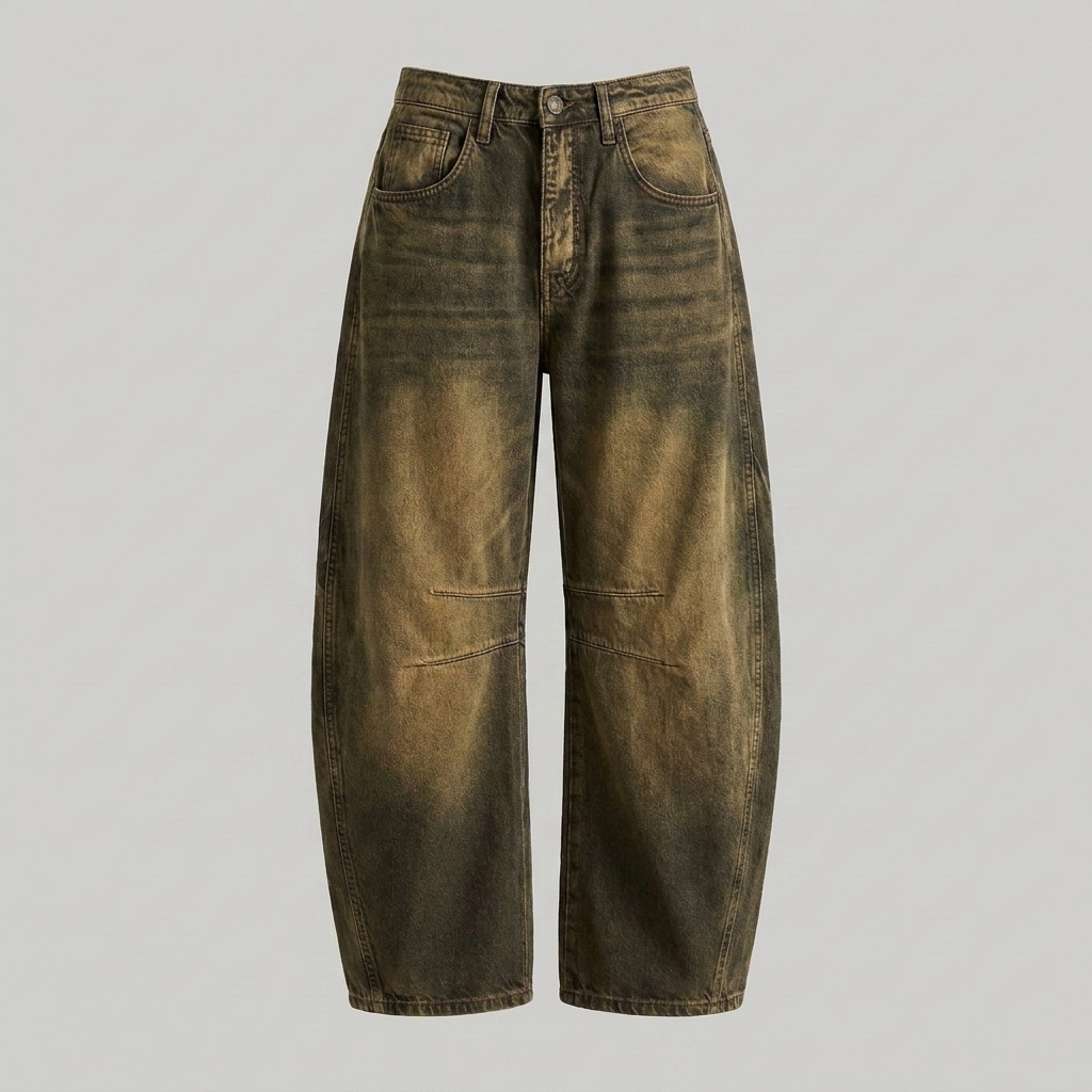 Jeans di denim a gamba larga e vita alta