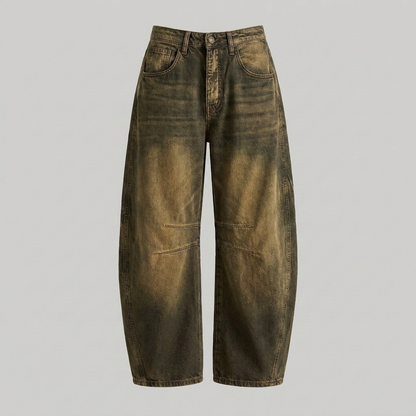 Jeans di denim a gamba larga e vita alta