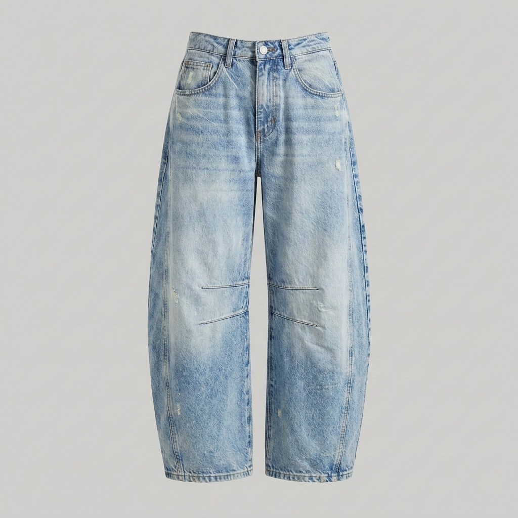 Jeans di denim a gamba larga e vita alta