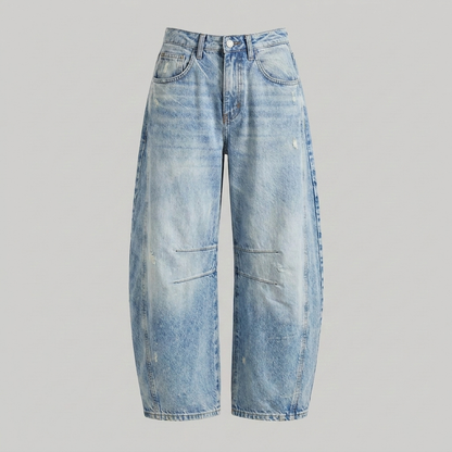 Jeans di denim a gamba larga e vita alta