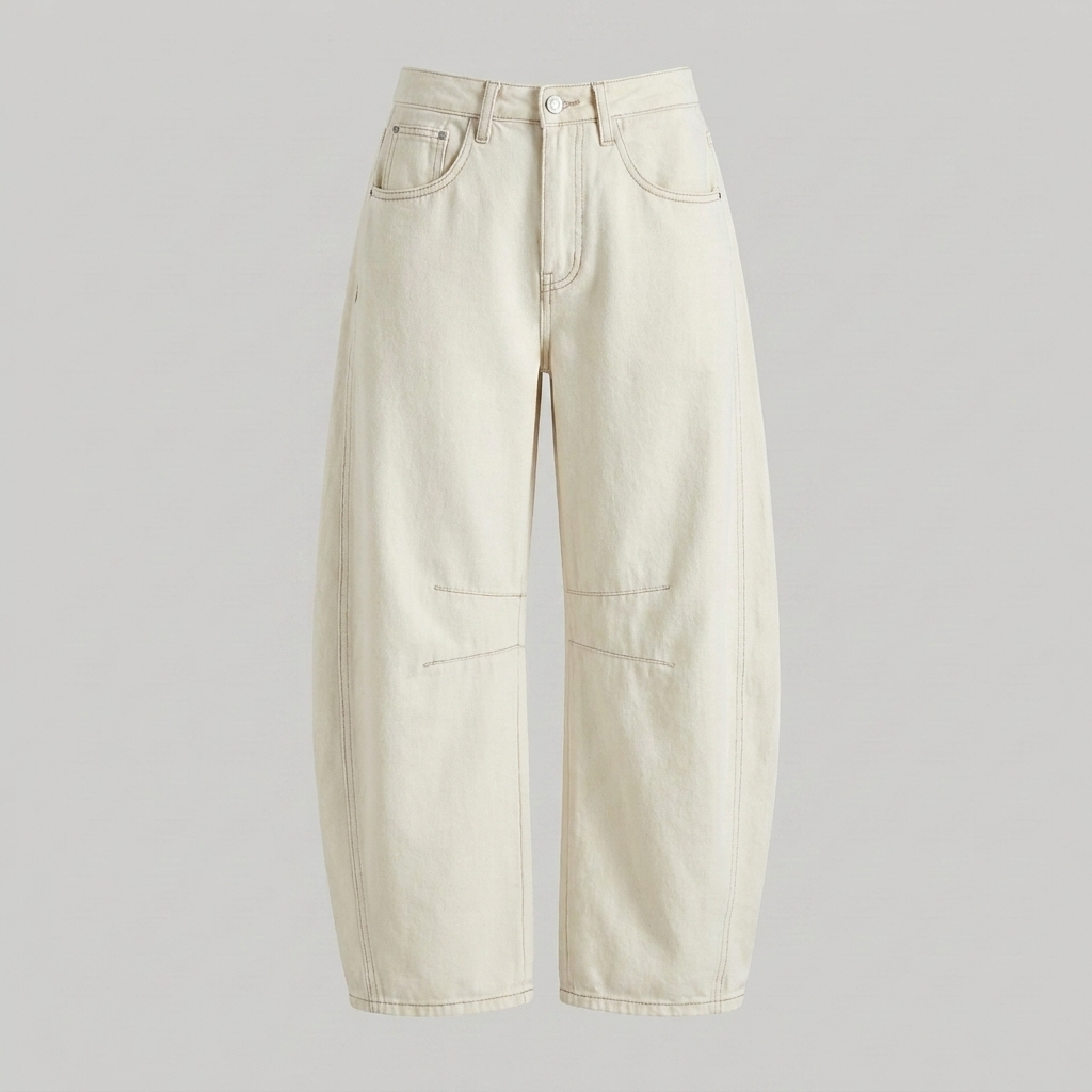 Jeans di denim a gamba larga e vita alta