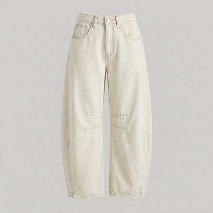 Jeans di denim a gamba larga e vita alta