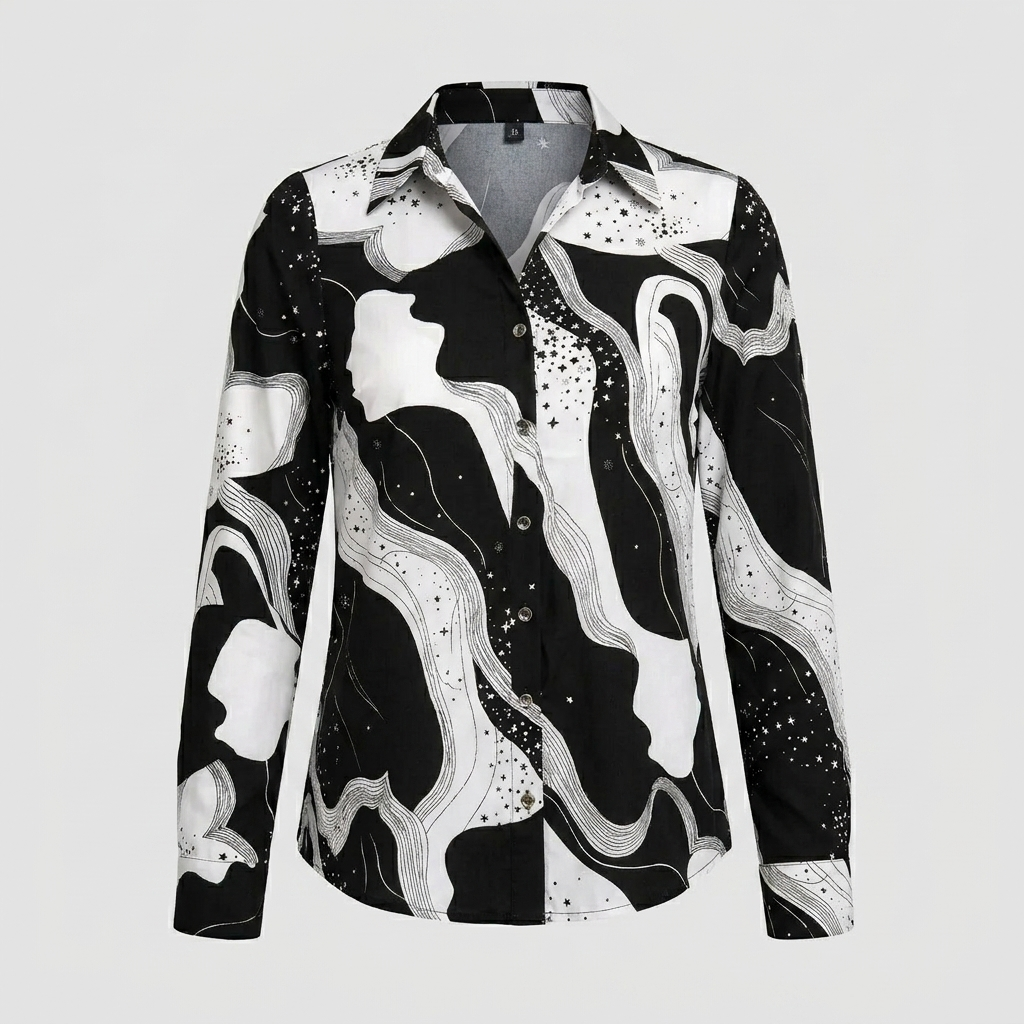 Blouse with V-neck and print