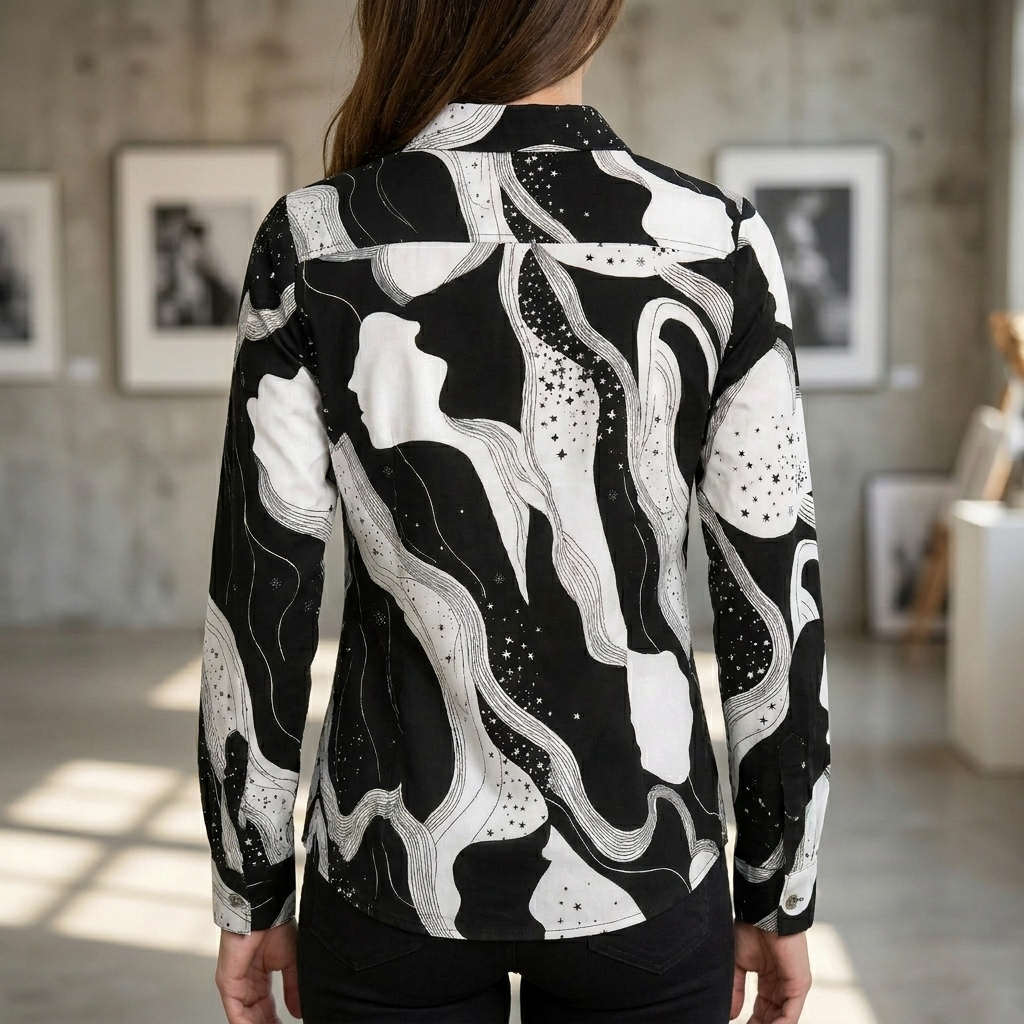 Blouse with V-neck and print