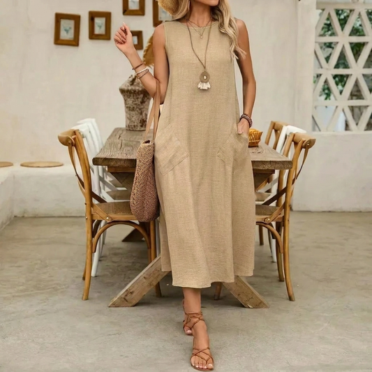 Vestido casual en línea A con bolsillos