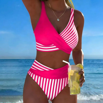 Bikini with Crossed V-Neck & High Waist
