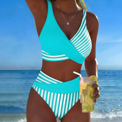 Bikini with Crossed V-Neck & High Waist
