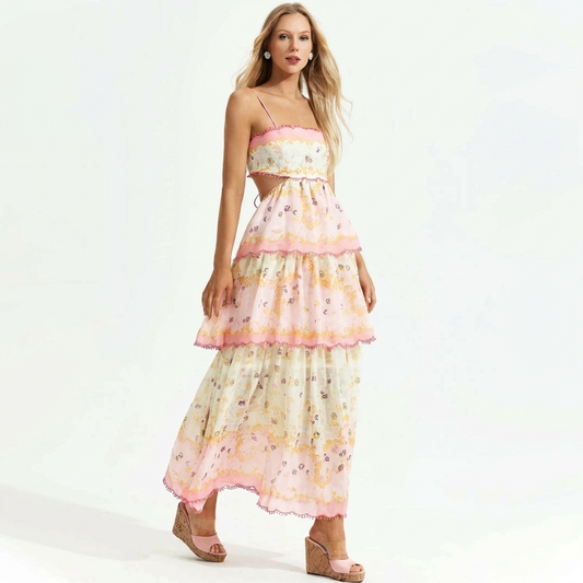 Flower & Ruffles – Vestido largo de verano bordado