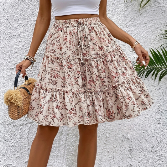 Falda línea A con estampado de flores