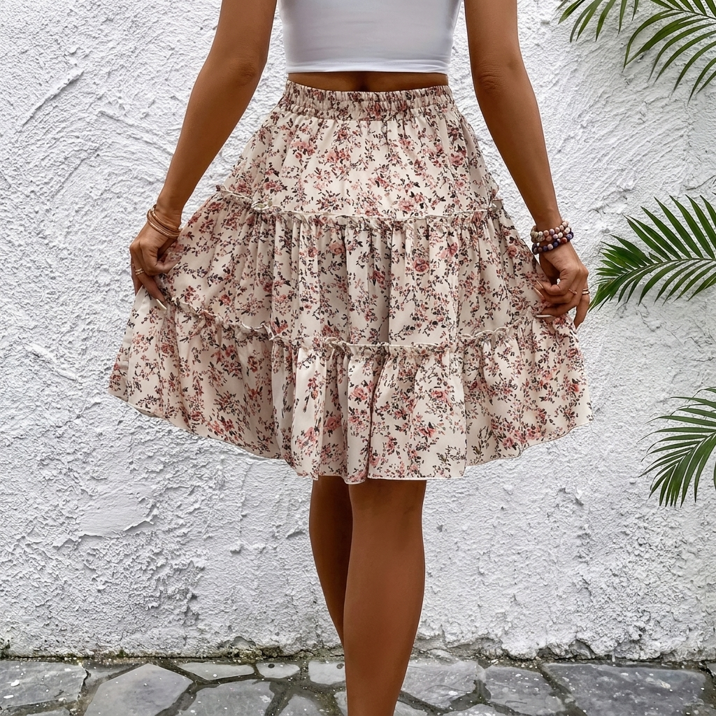 Flower Print A-Line Skirt