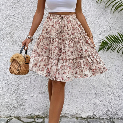 Flower Print A-Line Skirt