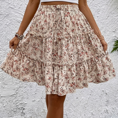 Flower Print A-Line Skirt