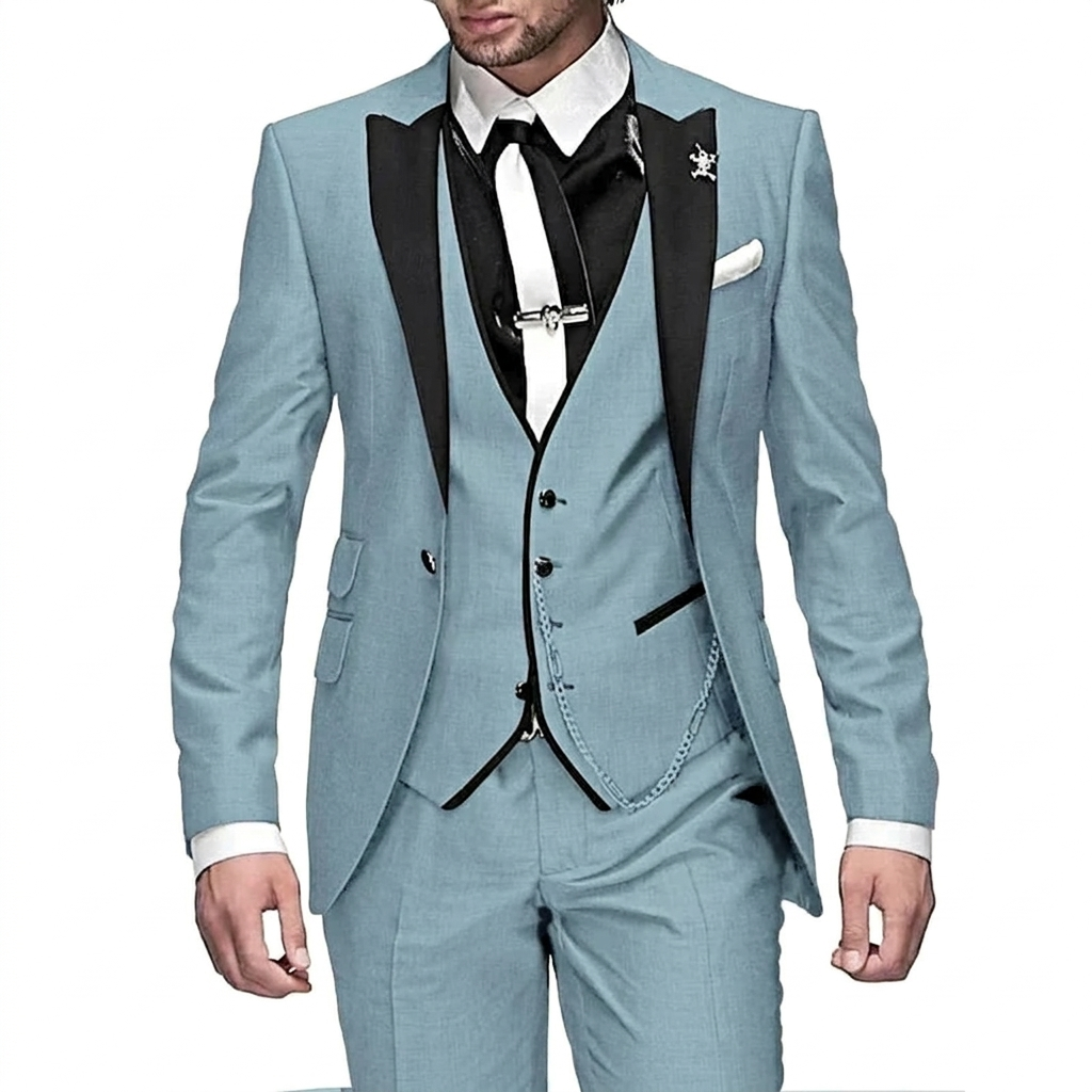 Conjunto elegante de linho de 3 peças para homem